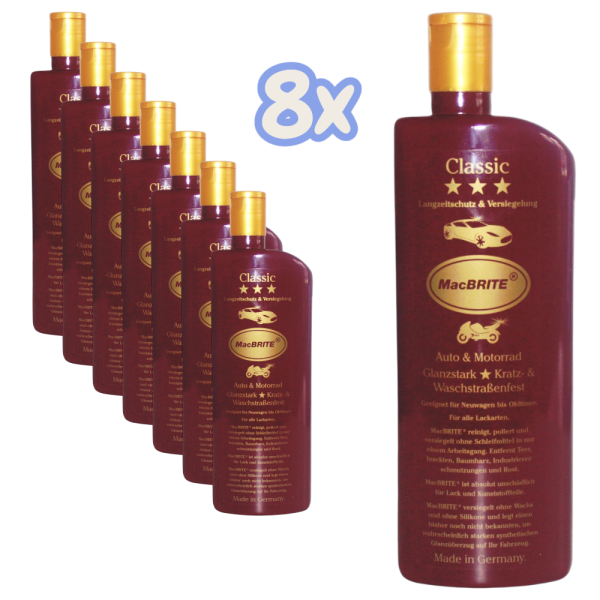 MacBRITE Classic Autopolitur Langzeitschutz & Versiegelung 8 x 500ml / 8er Set